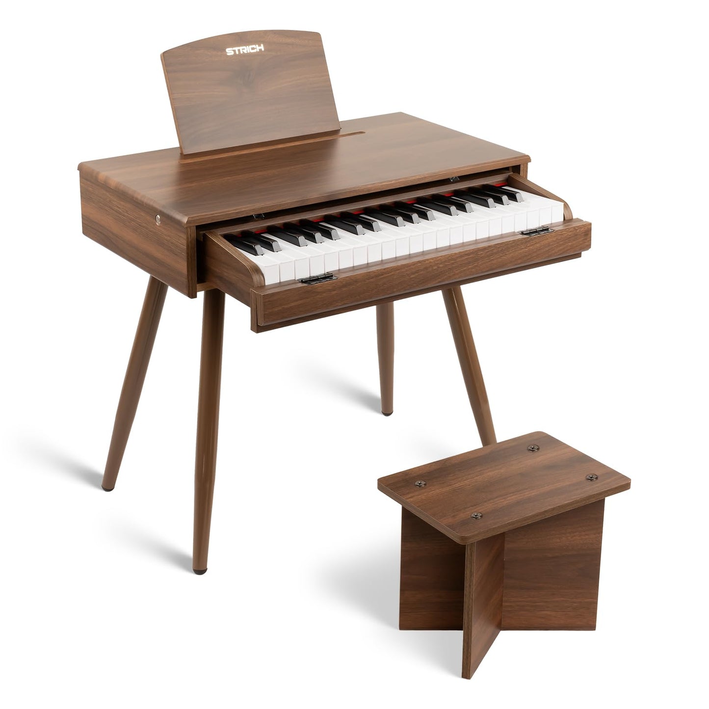 STRICH 37 Keys Kids Piano Keyboard Set – Walnut Mini Piano with Stand and Drawer