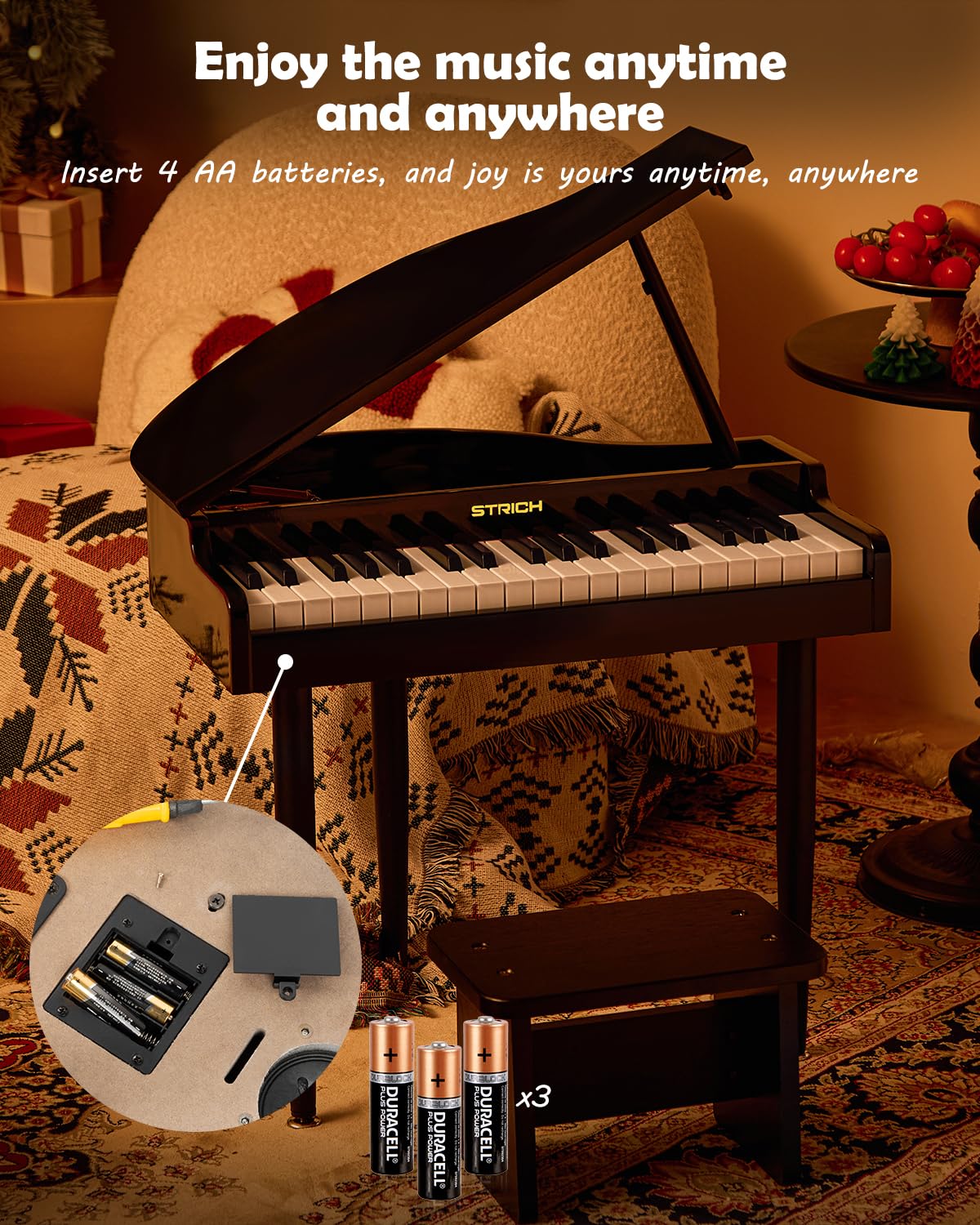 STRICH 37 Keys Kids Piano Keyboard Set – Mini Grand Digital Piano for Kids (3+) with Stand & Chair