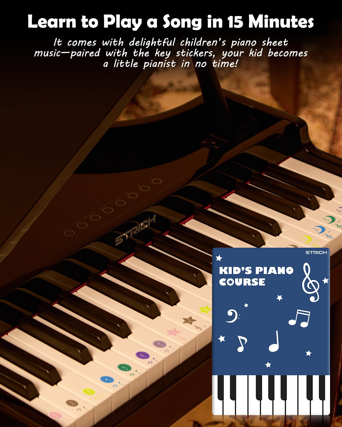 STRICH 37 Keys Kids Piano Keyboard Set – Mini Grand Digital Piano for Kids (3+) with Stand & Chair