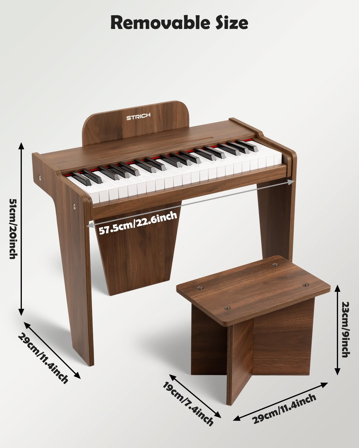 STRICH 37 Keys Kids Piano Keyboard Set — Wooden Mini Digital Piano for Kids 3+ (Walnut SEK-37S)