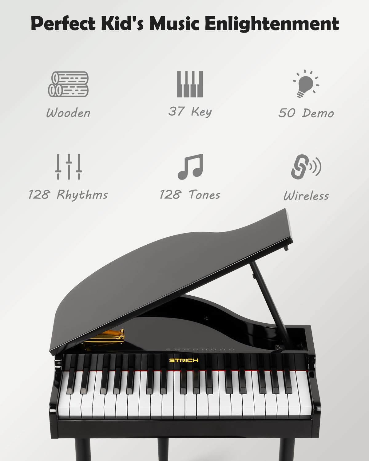 STRICH 37 Keys Kids Piano Keyboard Set – Mini Grand Digital Piano for Kids (3+) with Stand & Chair