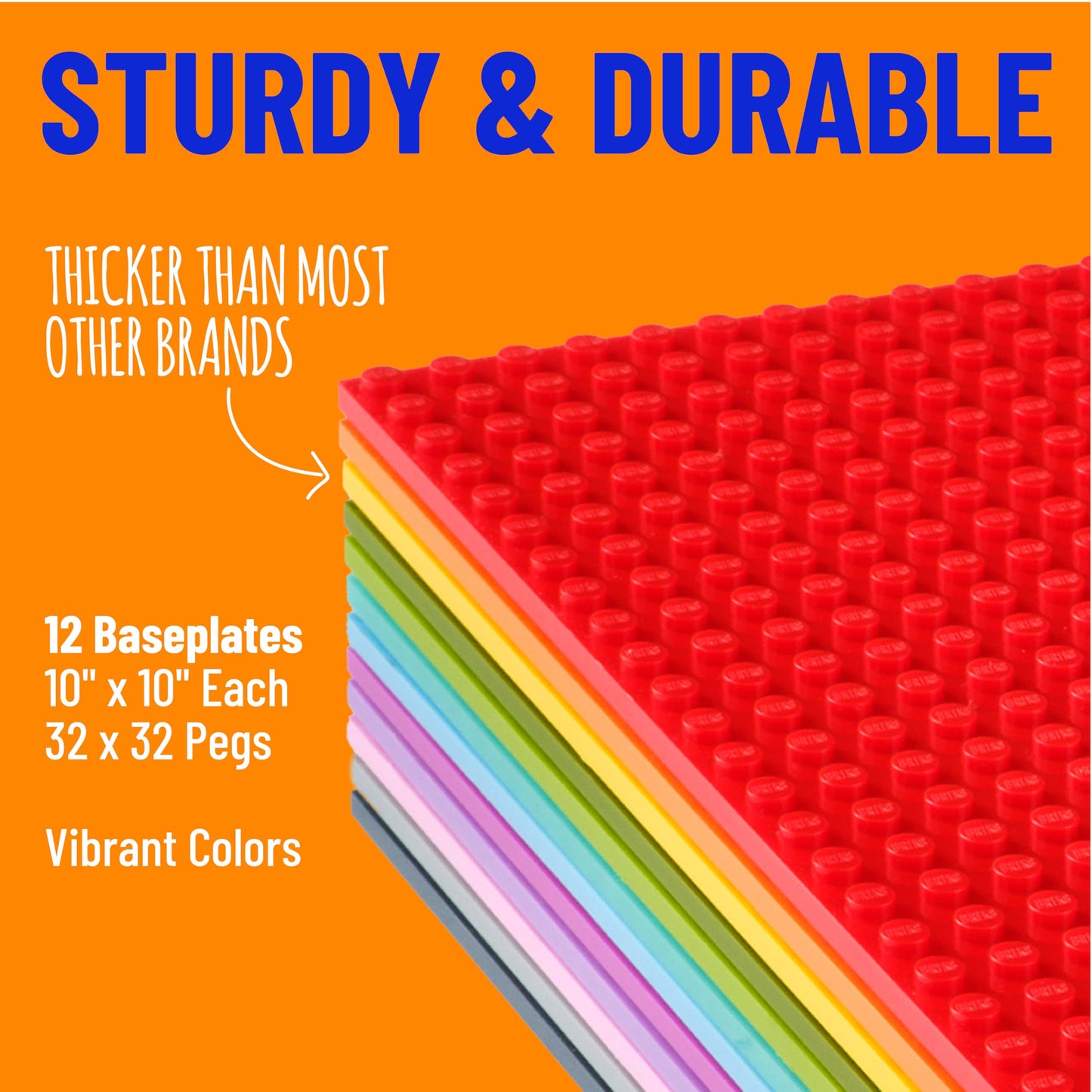 Strictly Briks Stackable Baseplates – 12 Pack 10x10, 32x32 Studs, Lego Compatible