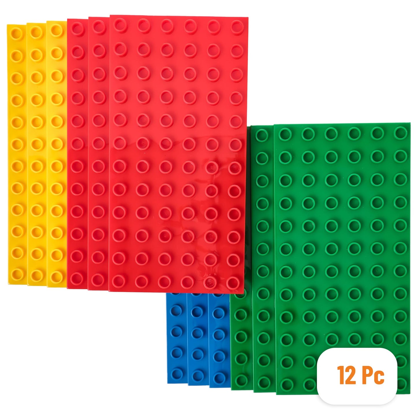 Strictly Briks Baseplates 12-Pack for Toddlers & Kids — Compatible with Lego Duplo, Flat Bottom Plates 7.5 x 3.75 in, Basic Colors