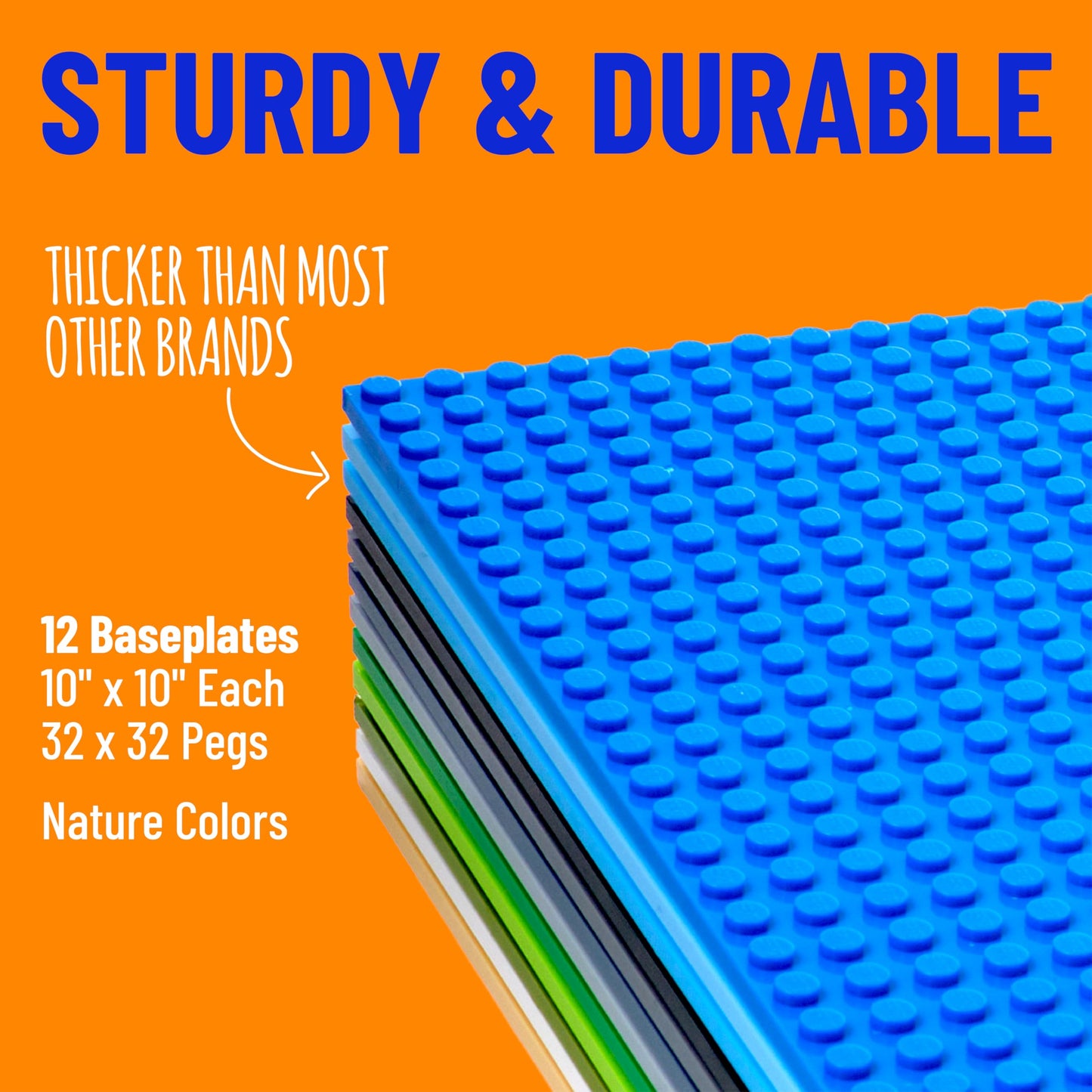 Strictly Briks Stackable Baseplates – 12 Pack, 10x10, 32x32 Studs, Lego Compatible