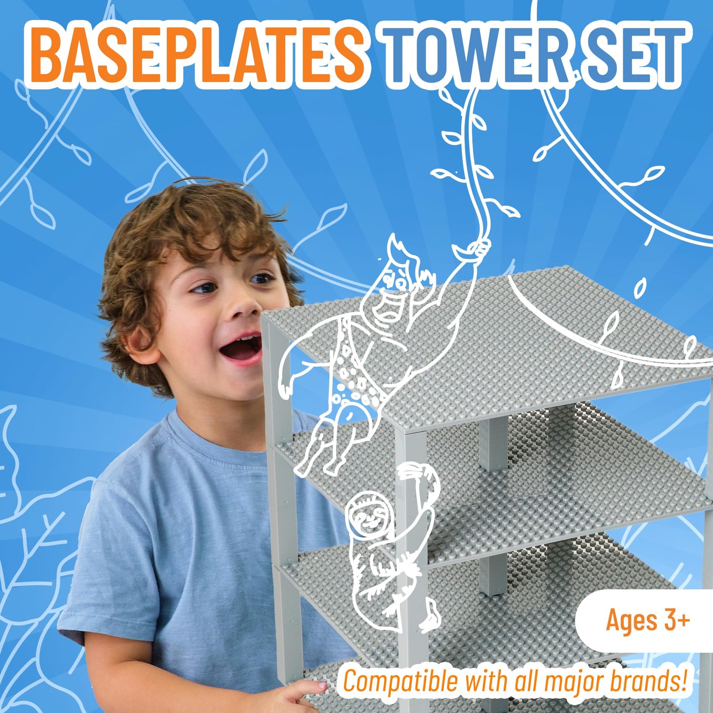 Strictly Briks Baseplate Set – 4 Light Grey 10x10 Baseplates with 30 Stackers, Lego Compatible
