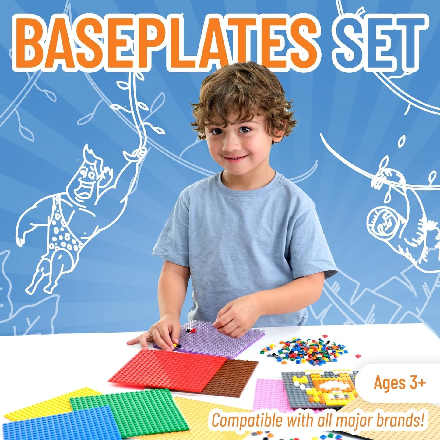 Strictly Briks Stackable Baseplates – 12 Pack, 6x6 in, 20x20 Stud, Rainbow, LEGO Compatible