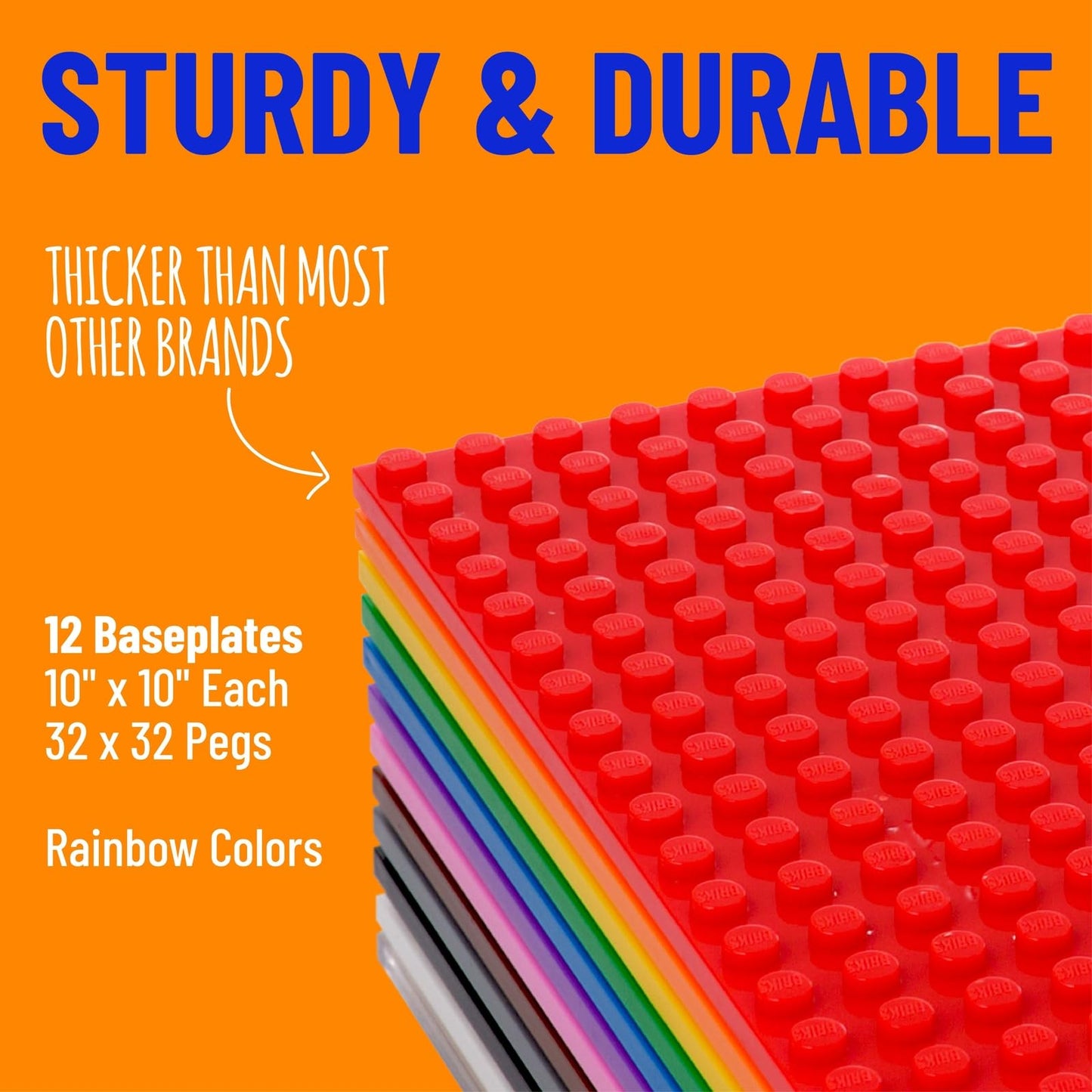 Strictly Briks Stackable Rainbow Baseplates – 12 Pack 10x10, 32x32 Studs, LEGO Compatible