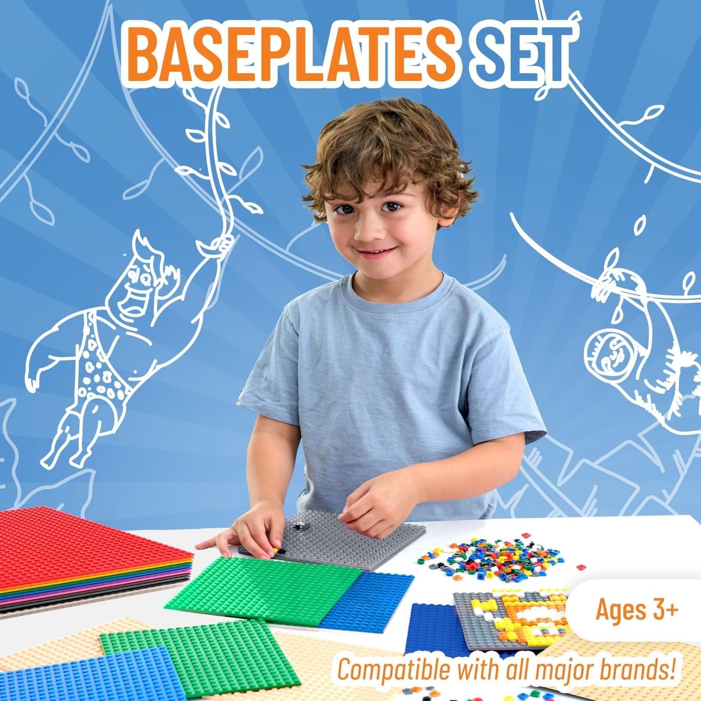 Strictly Briks Stackable Rainbow Baseplates – 12 Pack 10x10, 32x32 Studs, LEGO Compatible