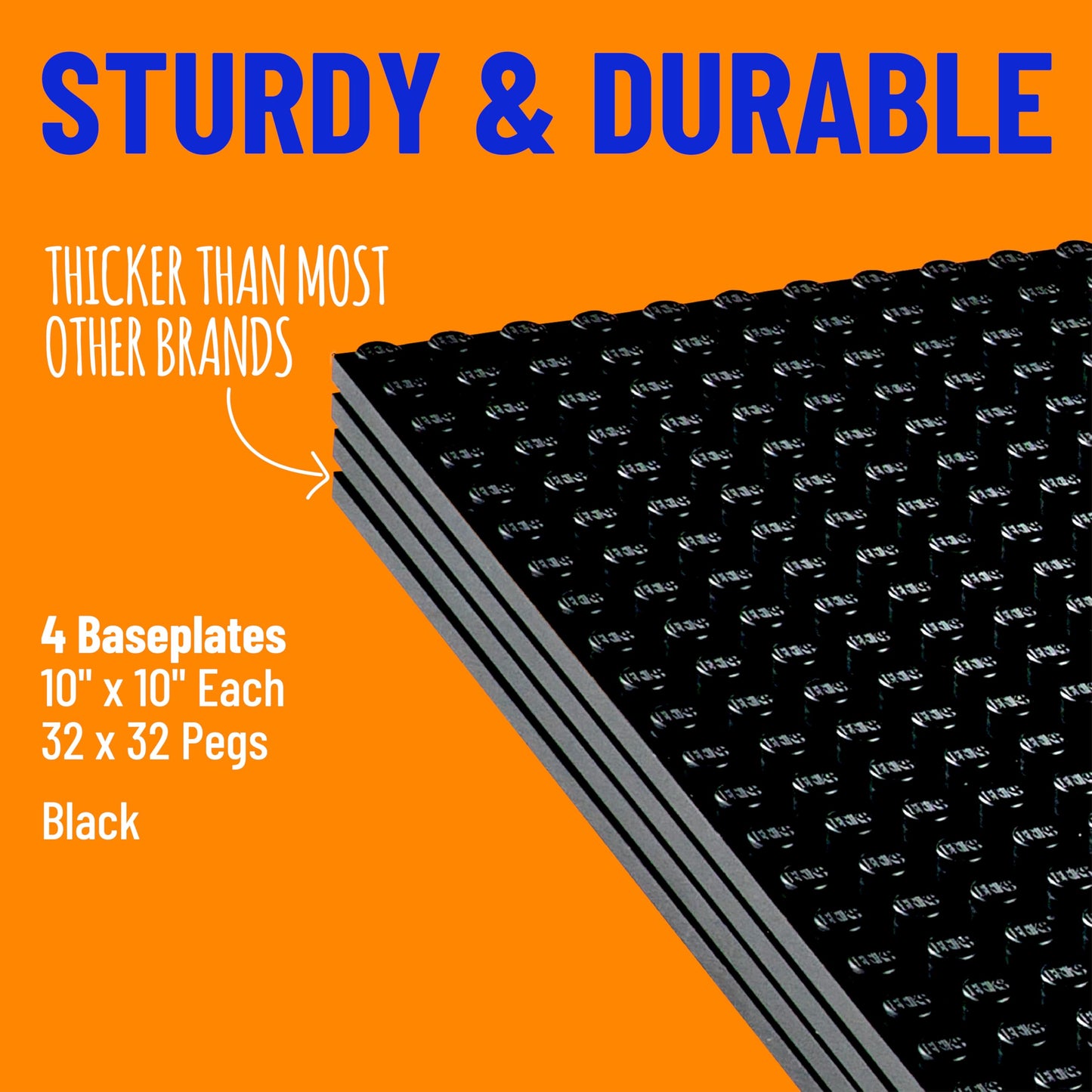 Strictly Briks Stackable Baseplates – 4 Pack, 10x10 in, 32x32 Studs, Black (LEGO Compatible)