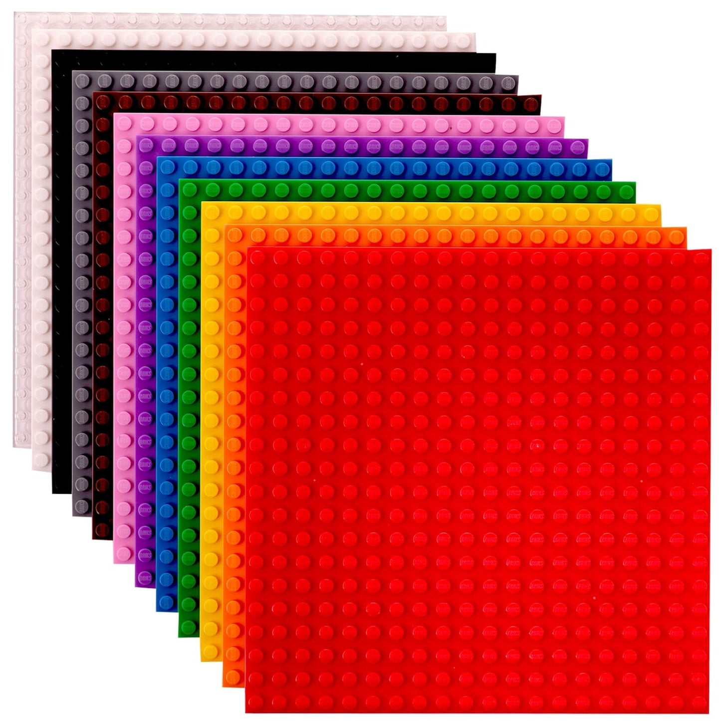 Strictly Briks Stackable Baseplates – 12 Pack, 6x6 in, 20x20 Stud, Rainbow, LEGO Compatible