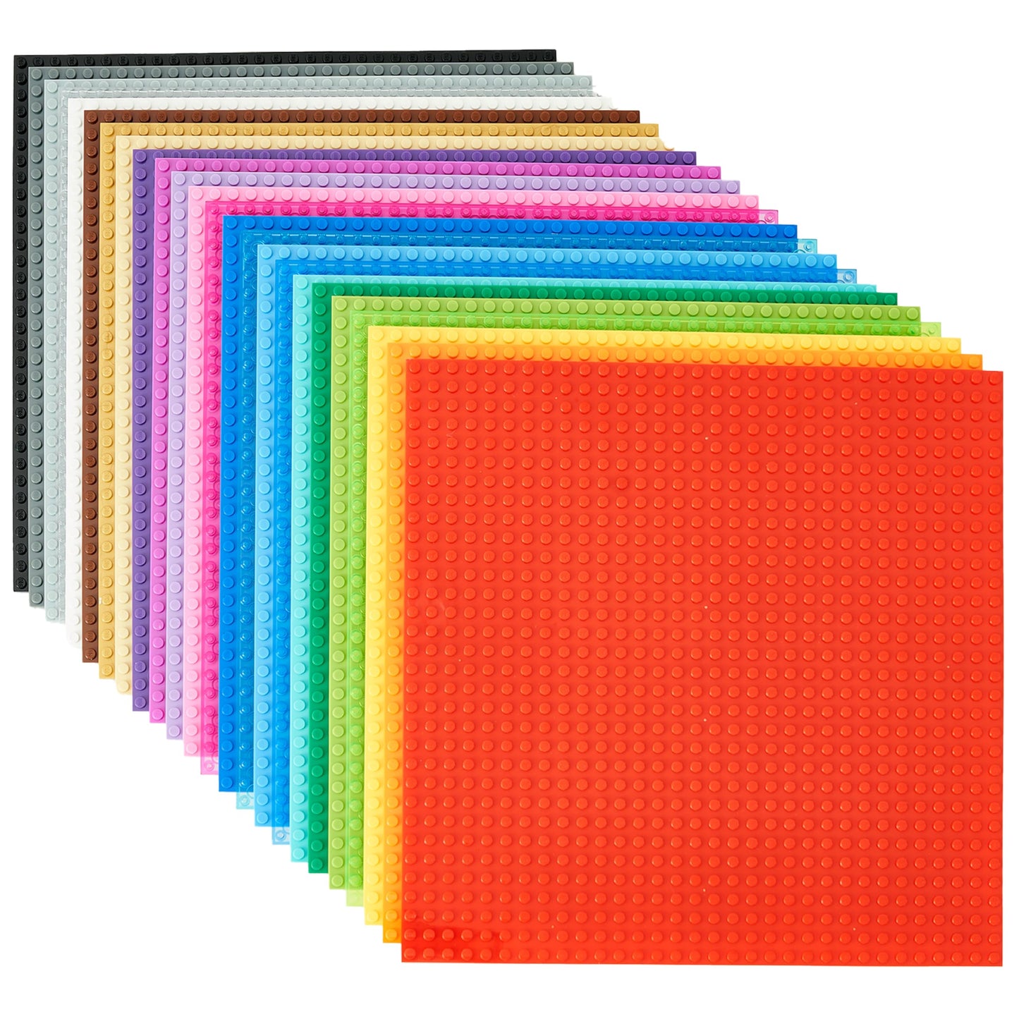 Strictly Briks Stackable Baseplates – 24 Pack 10x10, 32x32 Studs, LEGO Compatible, Rainbow