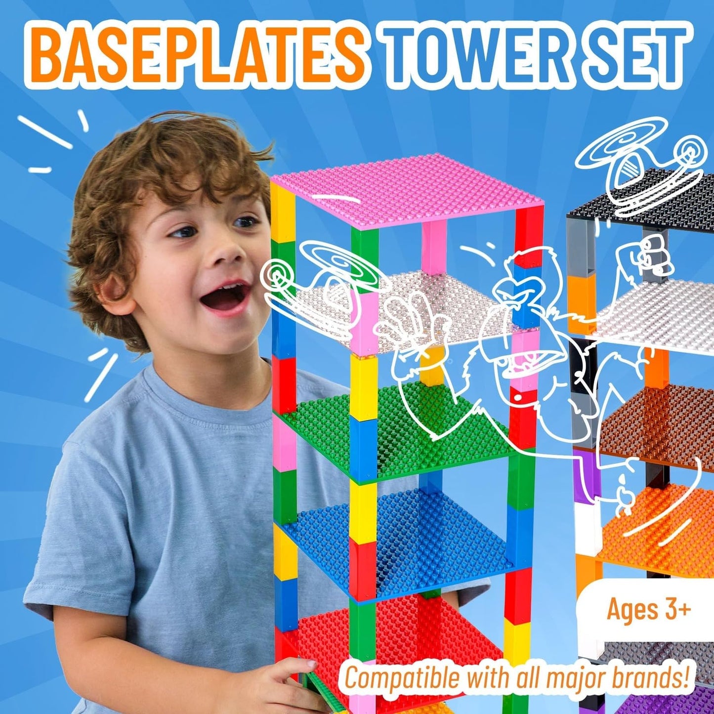 Strictly Briks Stackable Baseplates – LEGO-Compatible Rainbow 6x6 Set with 12 Baseplates & 80 Stackers