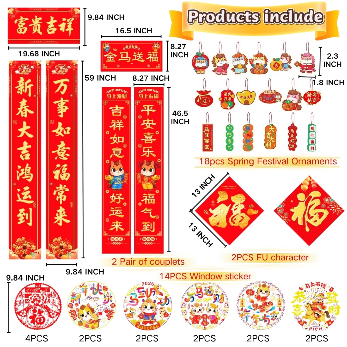 Strolfay 64-Piece Chinese New Year Decor Set – Chunlian Fu Dragon Door & Window Art