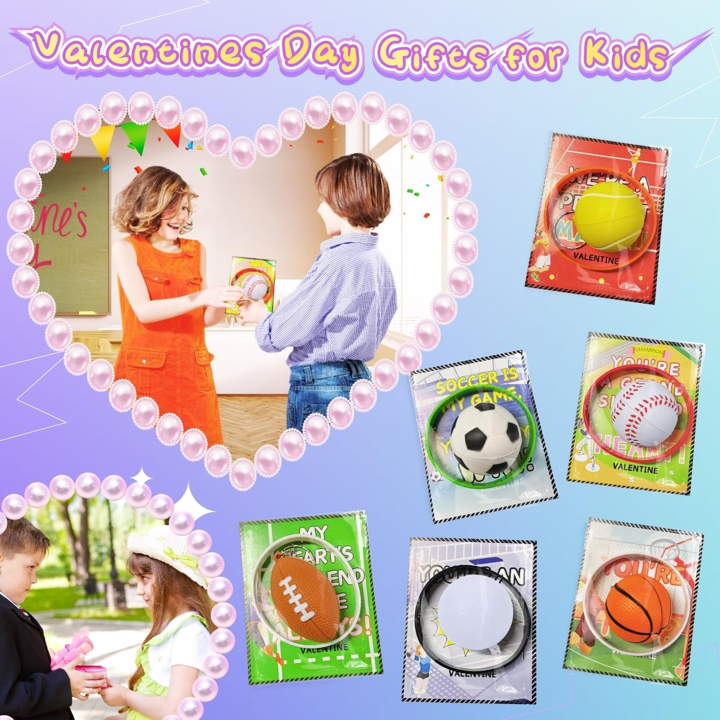 Strolfay 30-Pack Sports Valentines Gifts for Boys – Cards, Keychains & Bracelets