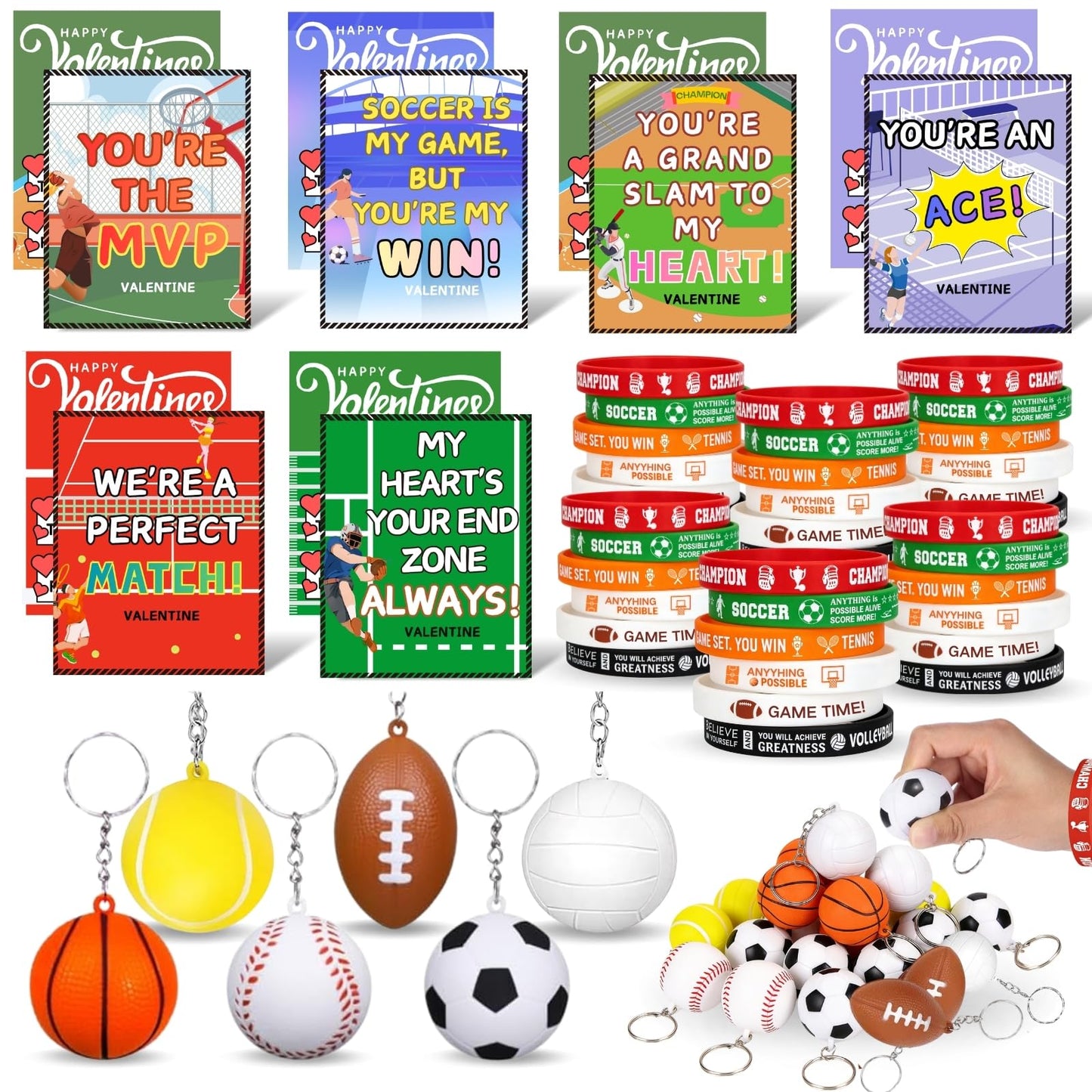 Strolfay 30-Pack Sports Valentines Gifts for Boys – Cards, Keychains & Bracelets