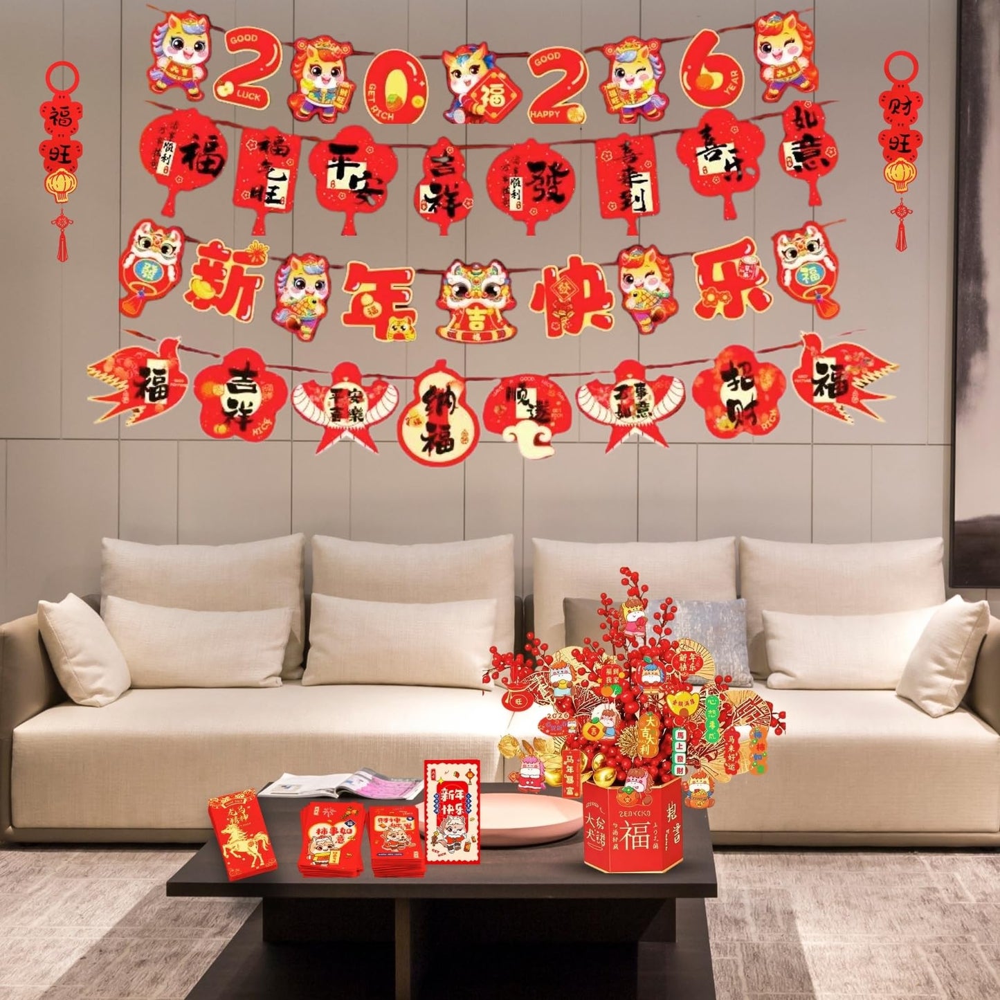 Strolfay 64-Piece Chinese New Year Decor Set – Chunlian Fu Dragon Door & Window Art