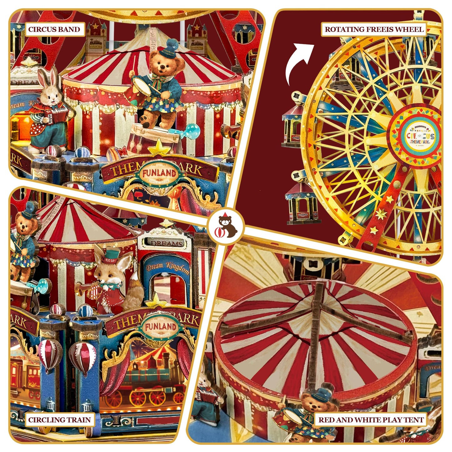 STRUCWOOD DIY 3D Ferris Wheel Puzzle – Lights, Music, USB-Powered Circus Kit
