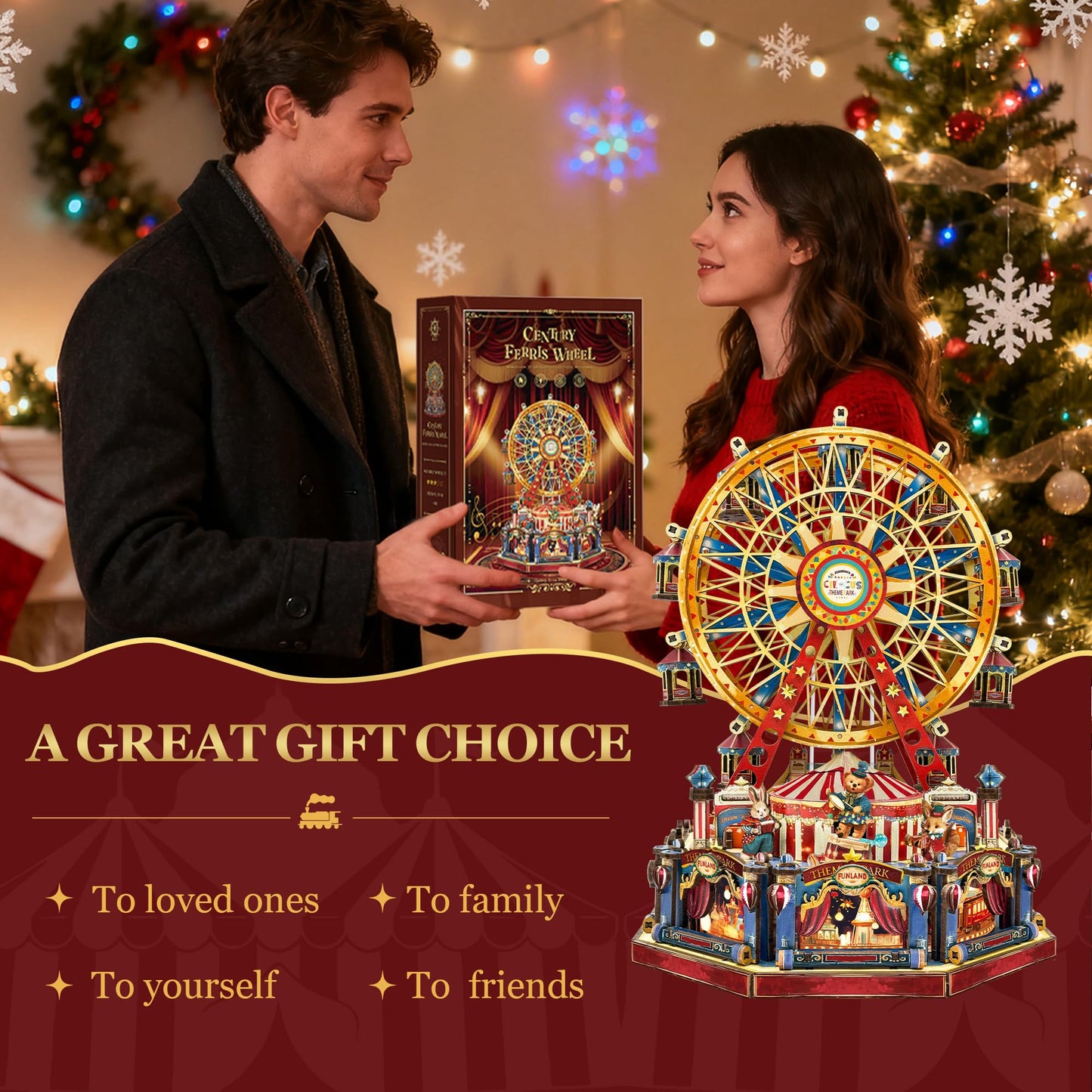 STRUCWOOD DIY 3D Ferris Wheel Puzzle – Lights, Music, USB-Powered Circus Kit