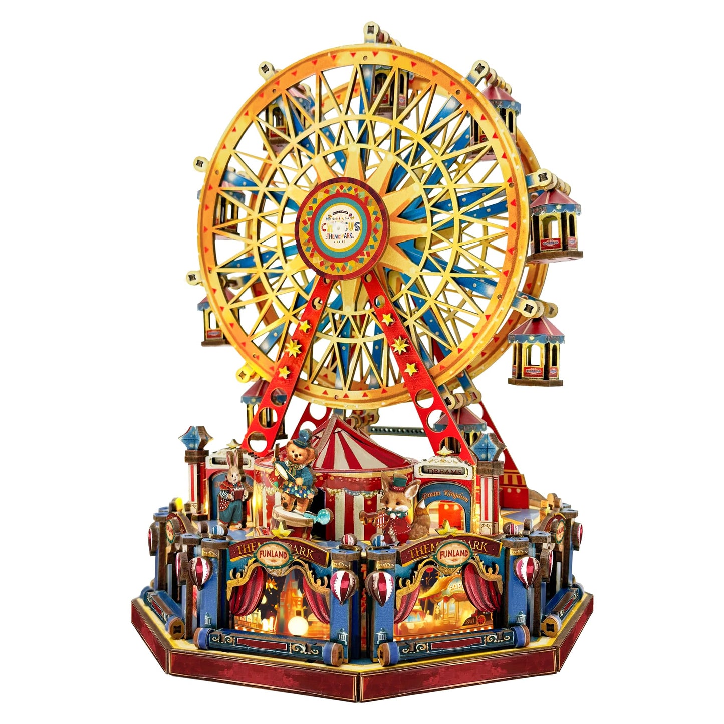 STRUCWOOD DIY 3D Ferris Wheel Puzzle – Lights, Music, USB-Powered Circus Kit