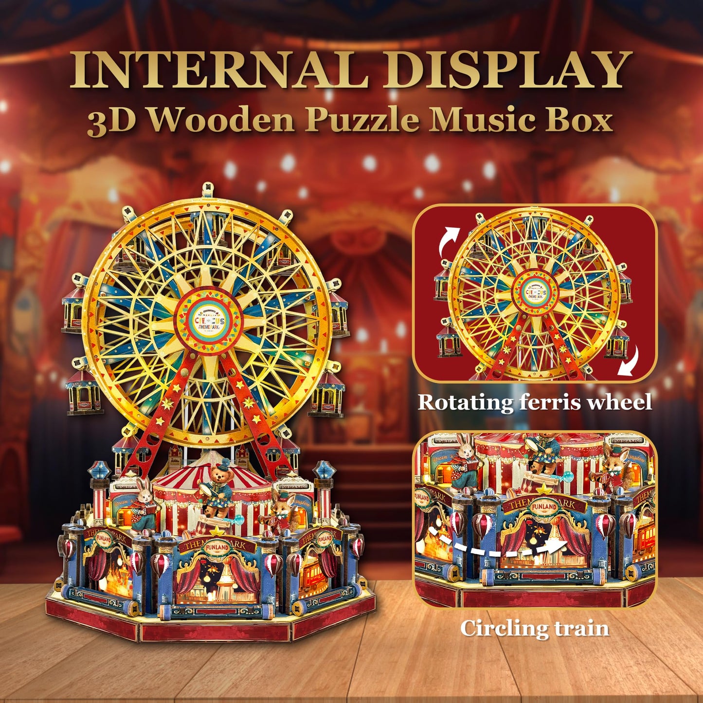 STRUCWOOD DIY 3D Ferris Wheel Puzzle – Lights, Music, USB-Powered Circus Kit