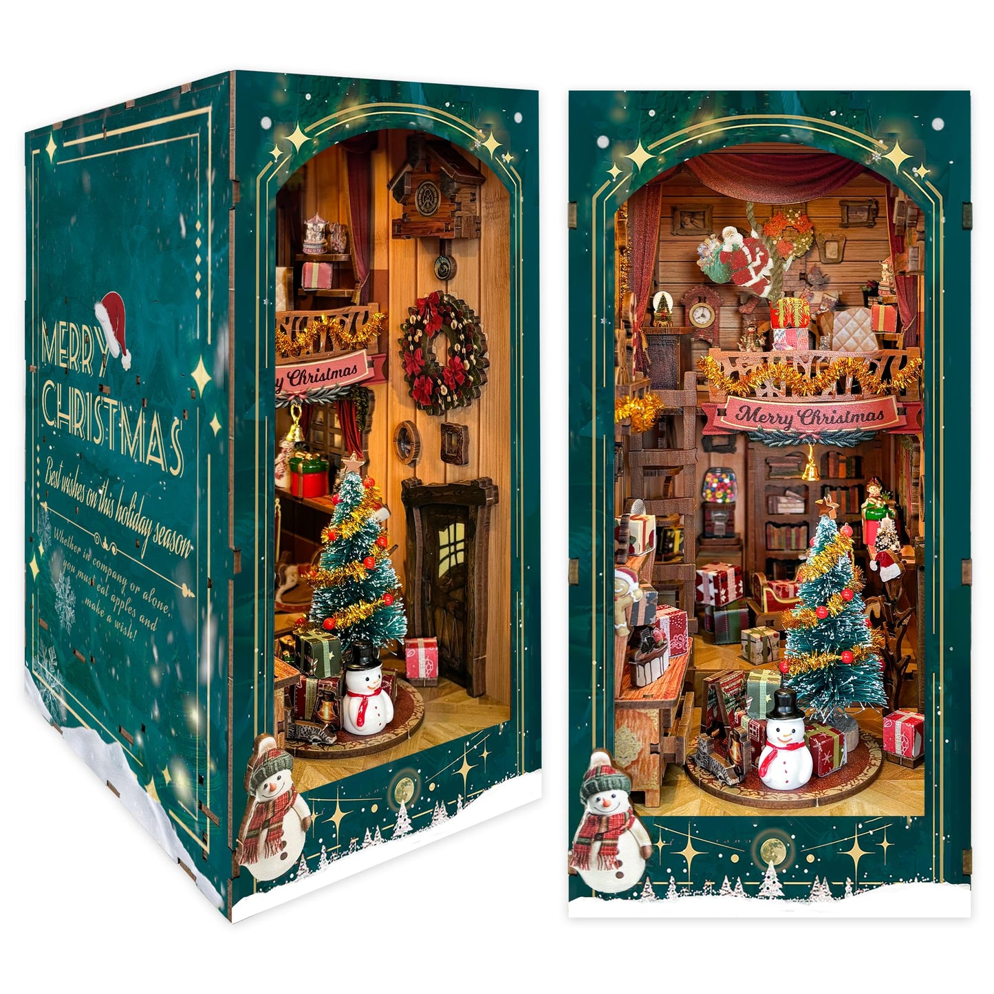 STRUCWOOD DIY Book Nook Kit – Jingle Cabin Christmas Miniature House (SQ-34) | Rotating Decor