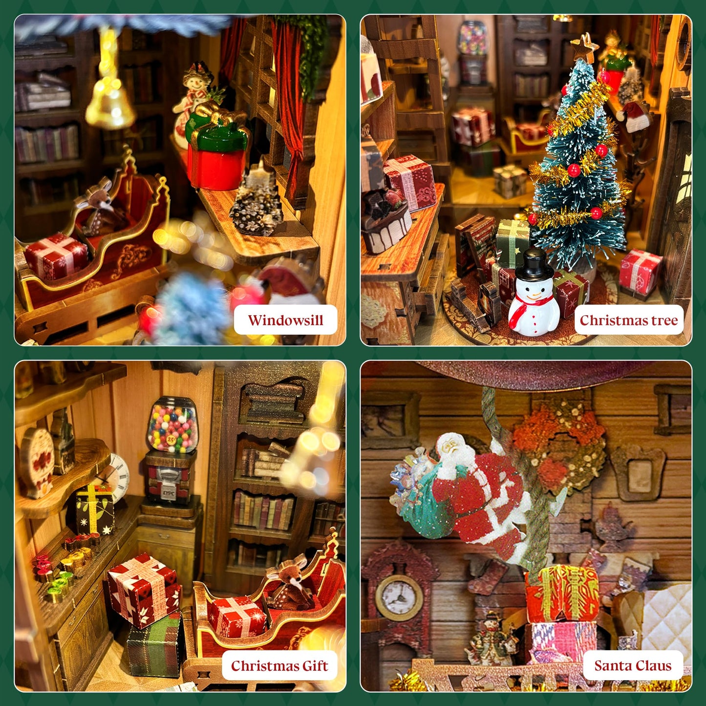 STRUCWOOD DIY Book Nook Kit – Jingle Cabin Christmas Miniature House (SQ-34) | Rotating Decor