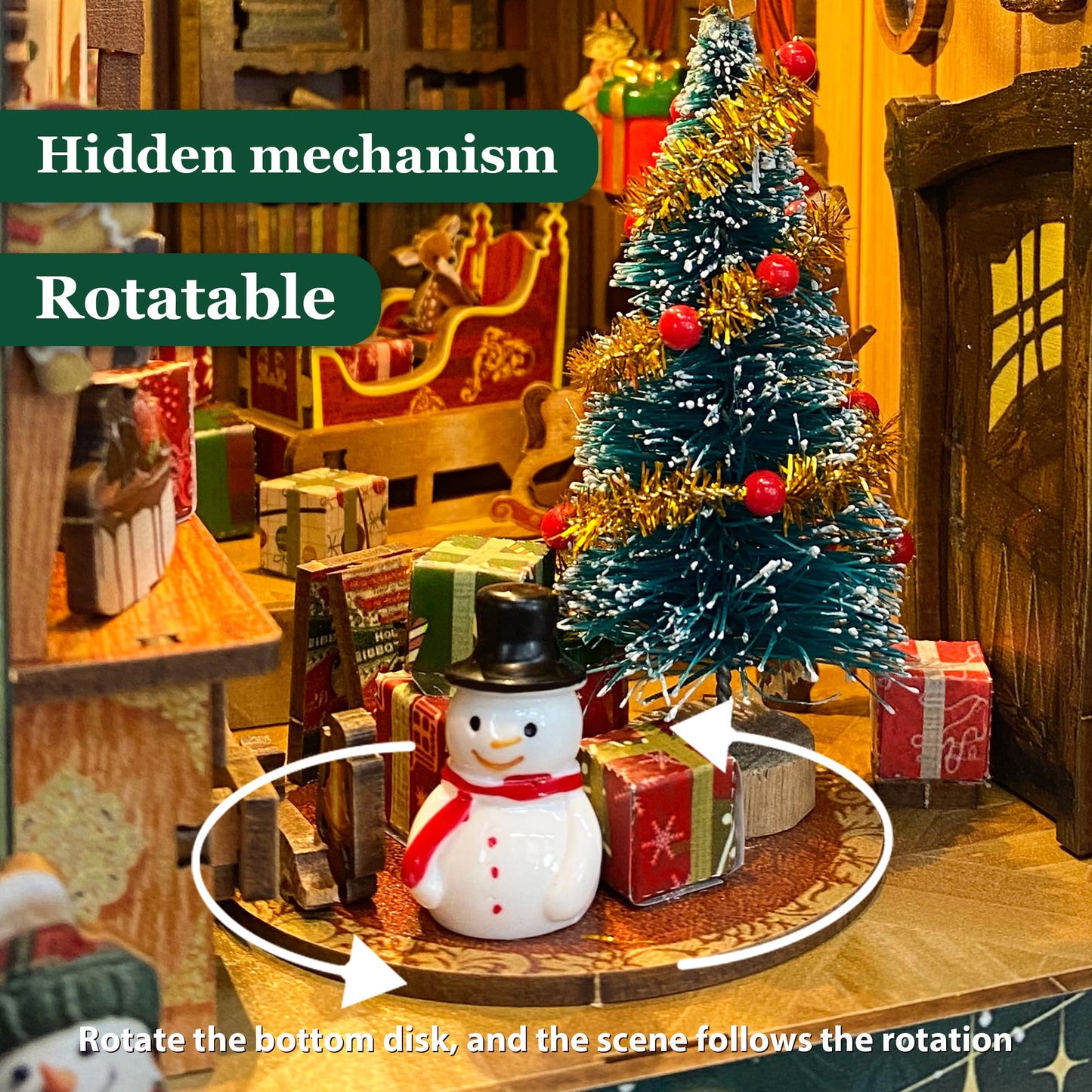 STRUCWOOD DIY Book Nook Kit – Jingle Cabin Christmas Miniature House (SQ-34) | Rotating Decor