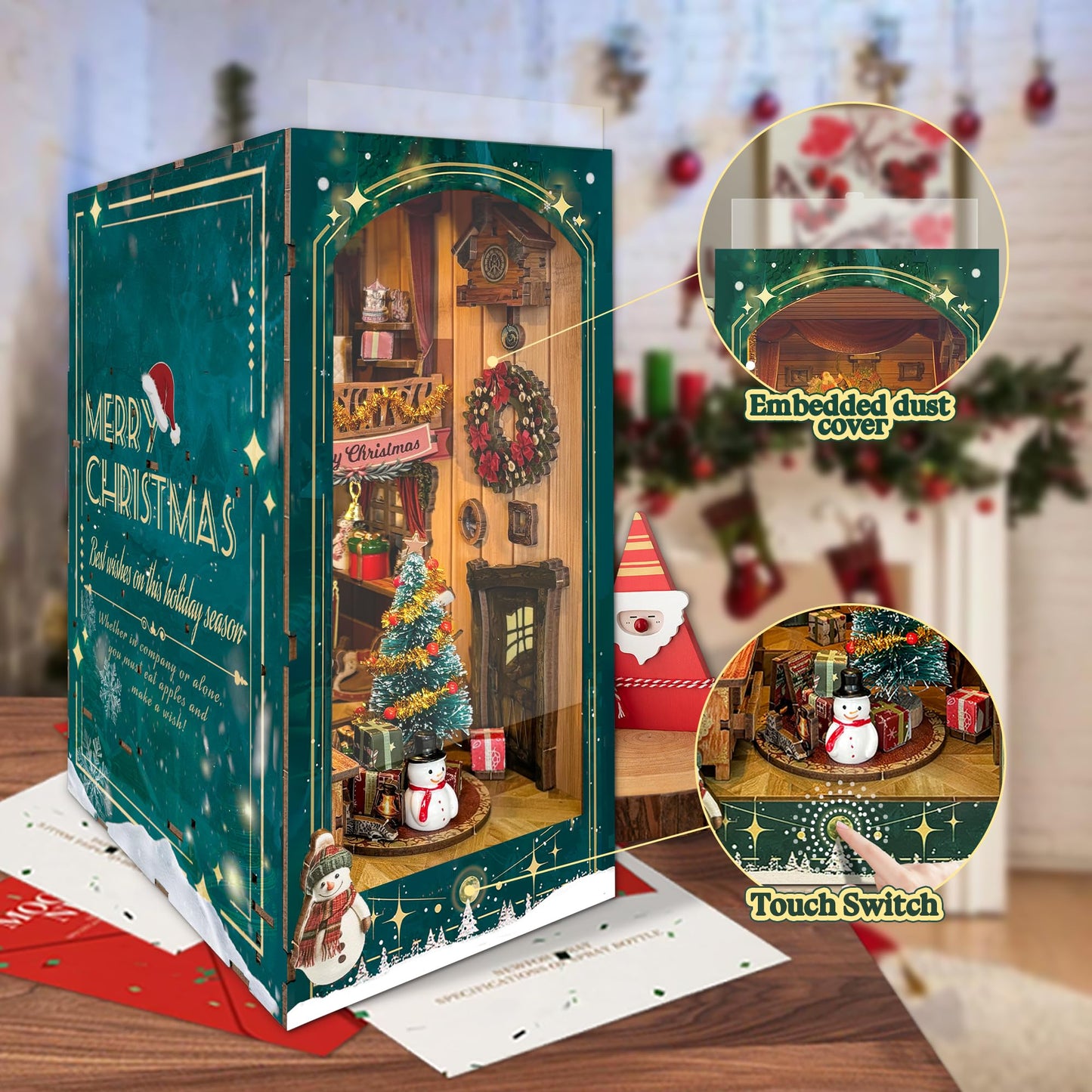 STRUCWOOD DIY Book Nook Kit – Jingle Cabin Christmas Miniature House (SQ-34) | Rotating Decor