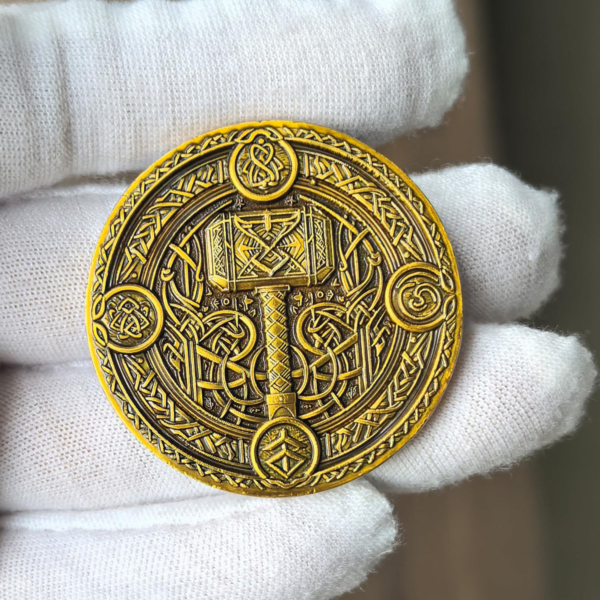Strugglejewelry Viking Warrior and Mjoelnir Challenge Coin | Norse Mythology