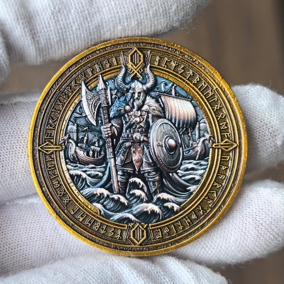 Strugglejewelry Viking Warrior and Mjoelnir Challenge Coin | Norse Mythology