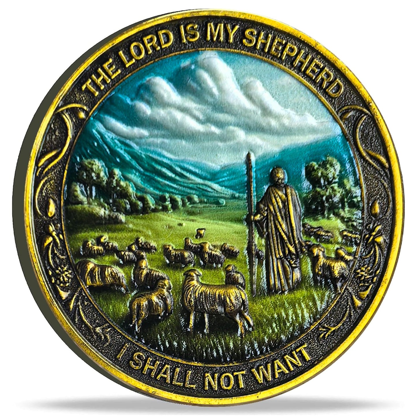 Strugglejewelry The Lord is My Shepherd Christian Challenge Coin with Clear Protective Case - Gold