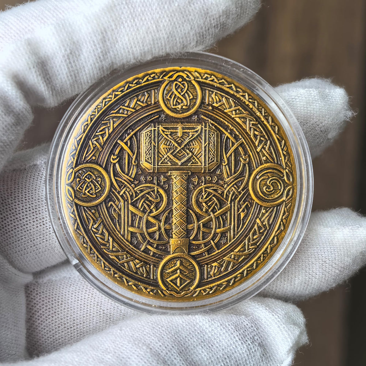 Strugglejewelry Viking Warrior and Mjoelnir Challenge Coin | Norse Mythology
