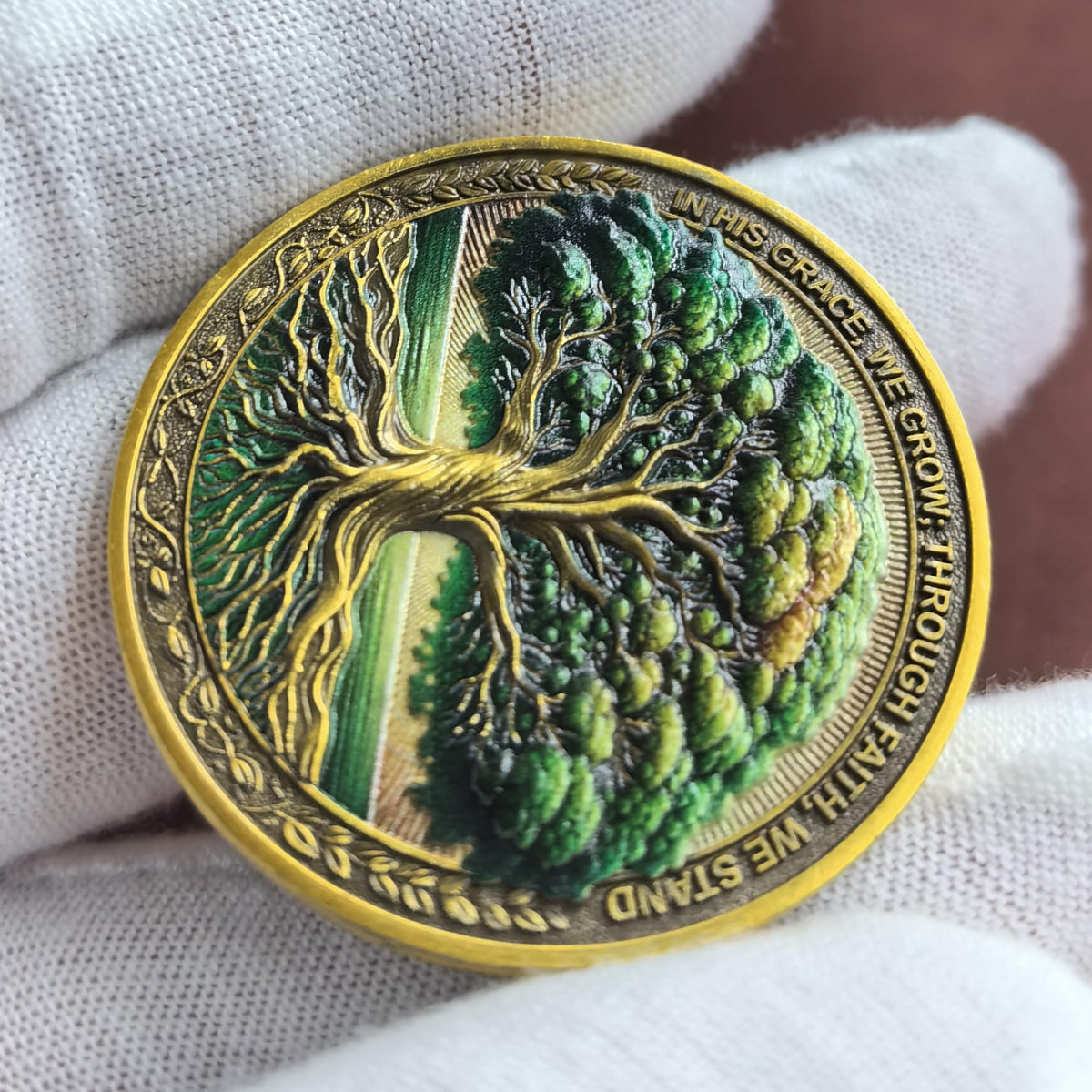 Strugglejewelry Tree of Faith Challenge Coin – Rooted in Grace (Colossians 2:6-7) – Gold