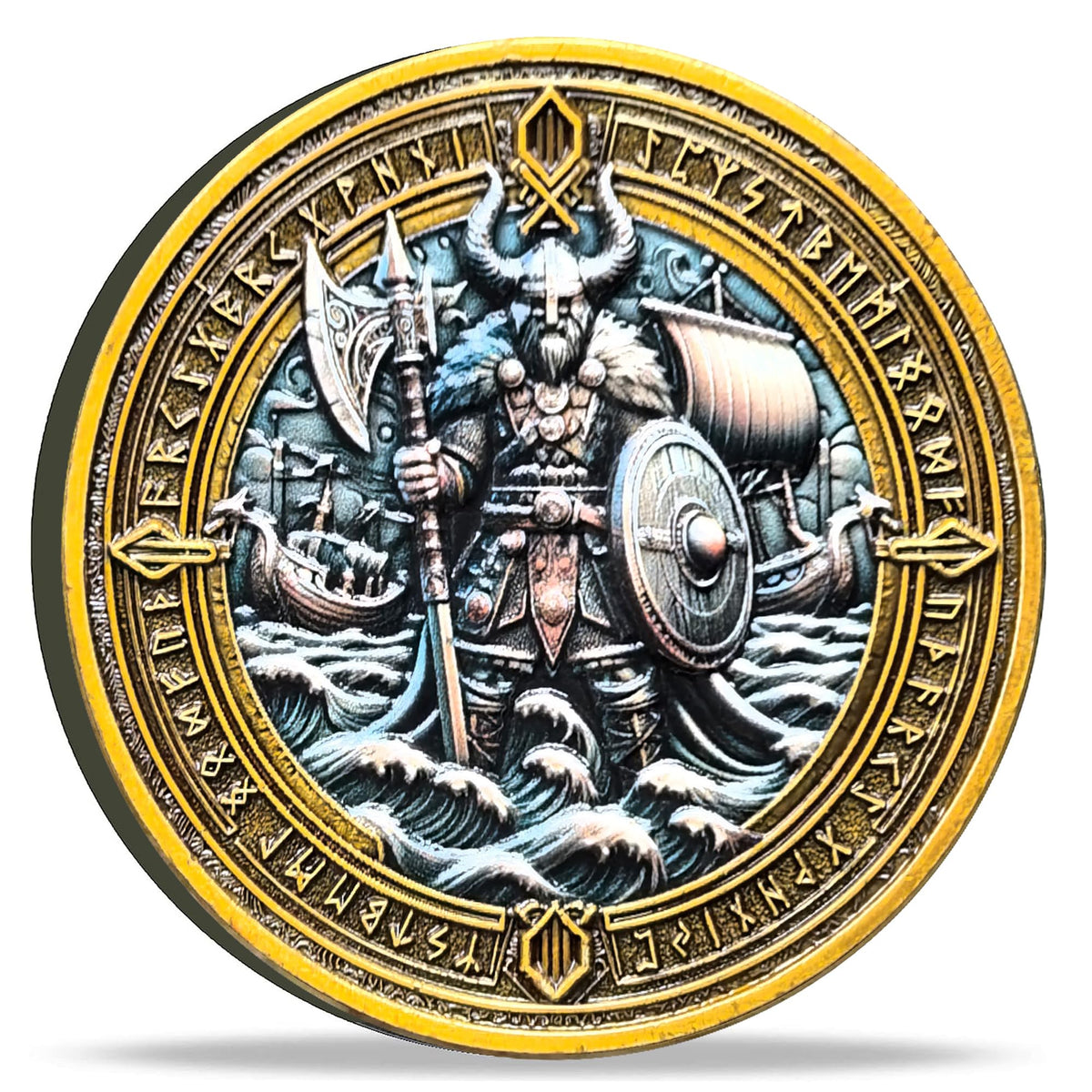 Strugglejewelry Viking Warrior and Mjoelnir Challenge Coin | Norse Mythology