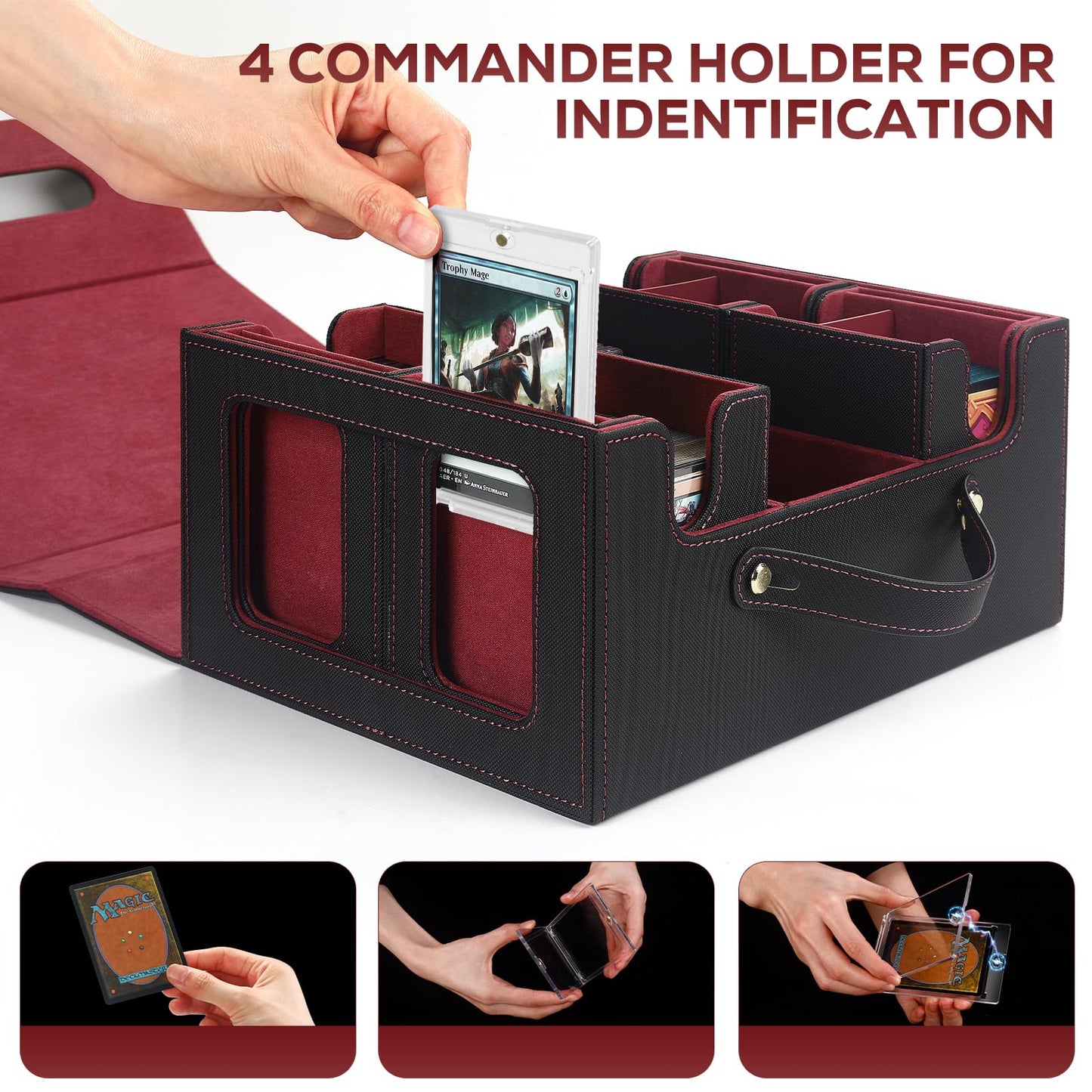 STTRBOX Trading Card Storage Box for MTG Commander Decks – 4 Toploaders & Dividers