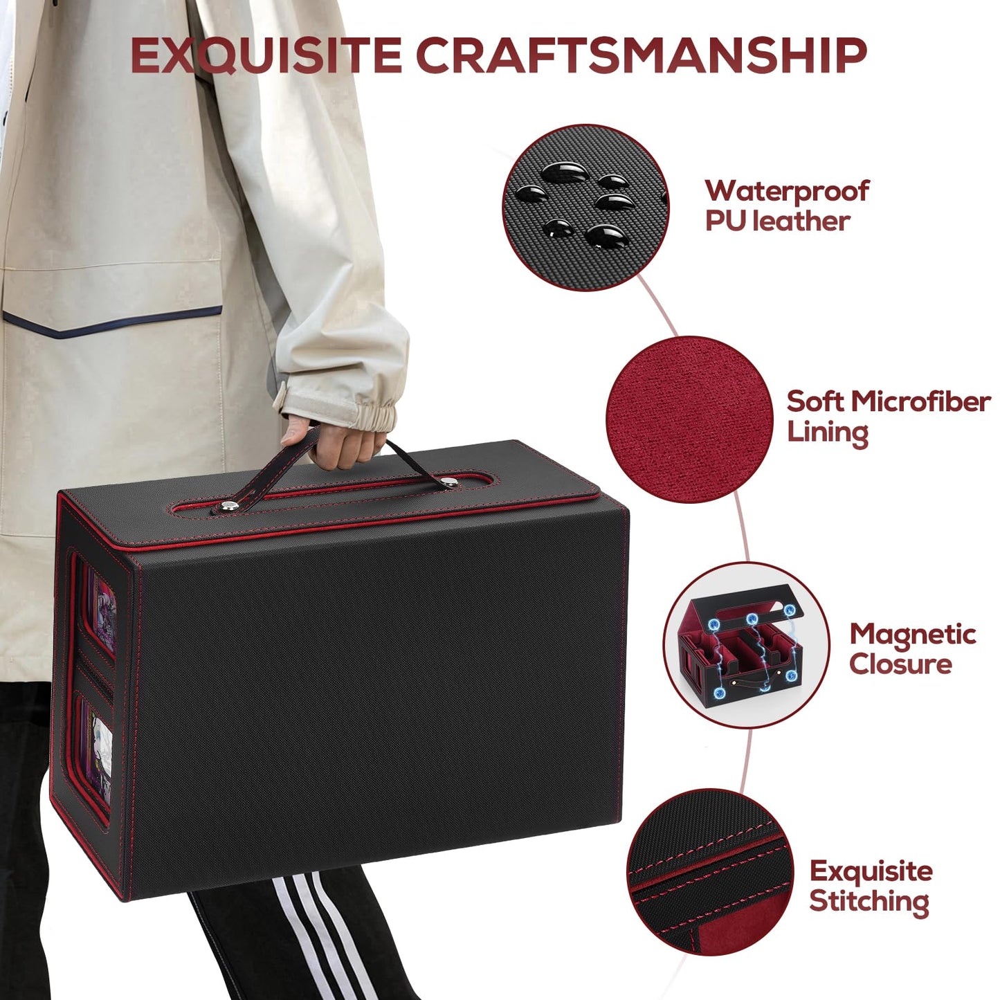 STTRBOX Trading Card Storage Box for MTG Commander Decks – 4 Toploaders & Dividers
