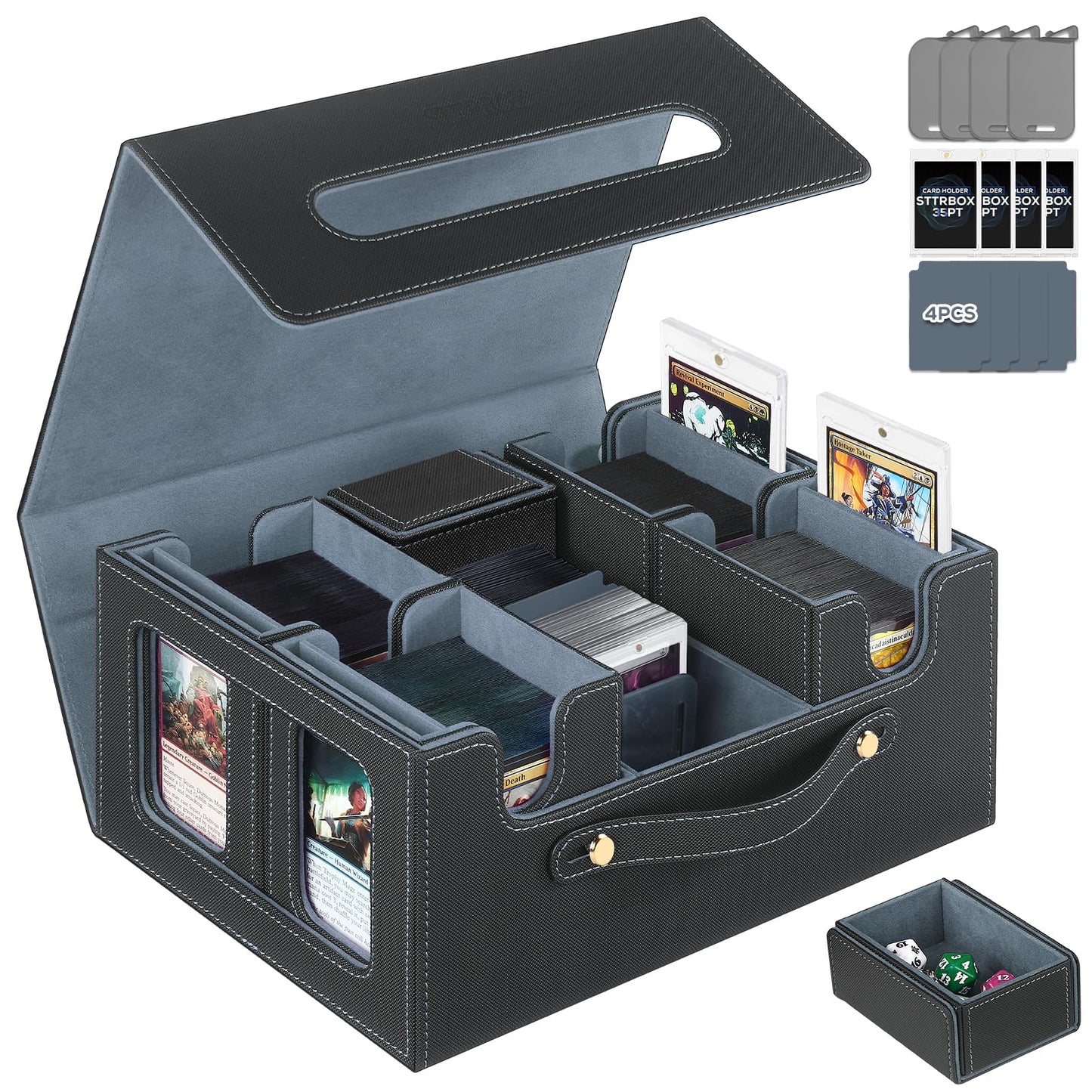 STTRBOX MTG Commander Deck Box – 4 Removable Boxes, 900+ Cards, Premium Faux Leather