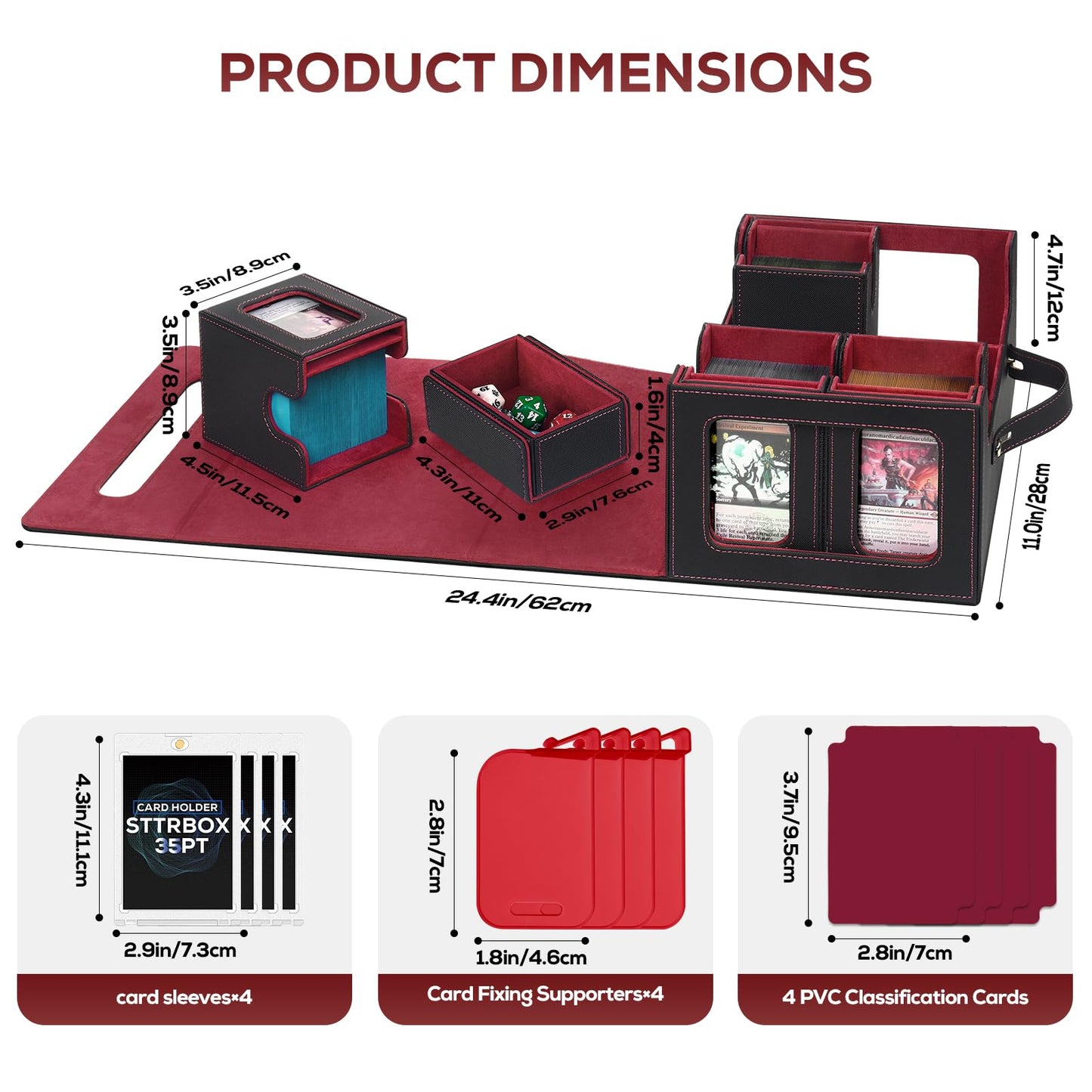 STTRBOX Trading Card Storage Box for MTG Commander Decks – 4 Toploaders & Dividers
