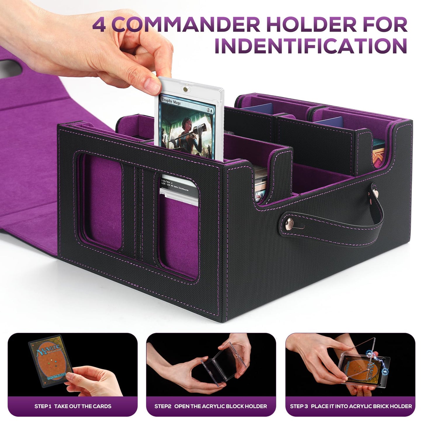 STTRBOX MTG Commander Deck Box – 4 Toploaders, Dividers & Window View
