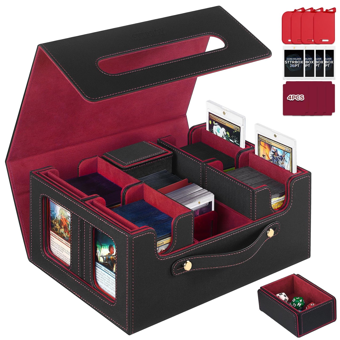 STTRBOX Trading Card Storage Box for MTG Commander Decks – 4 Toploaders & Dividers