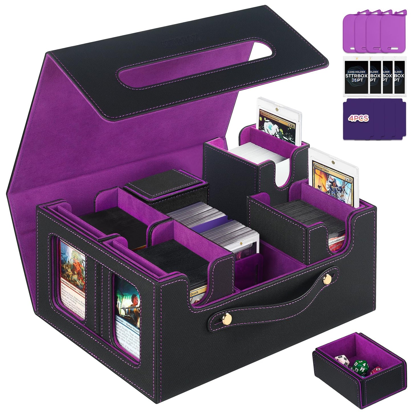STTRBOX MTG Commander Deck Box – 4 Toploaders, Dividers & Window View