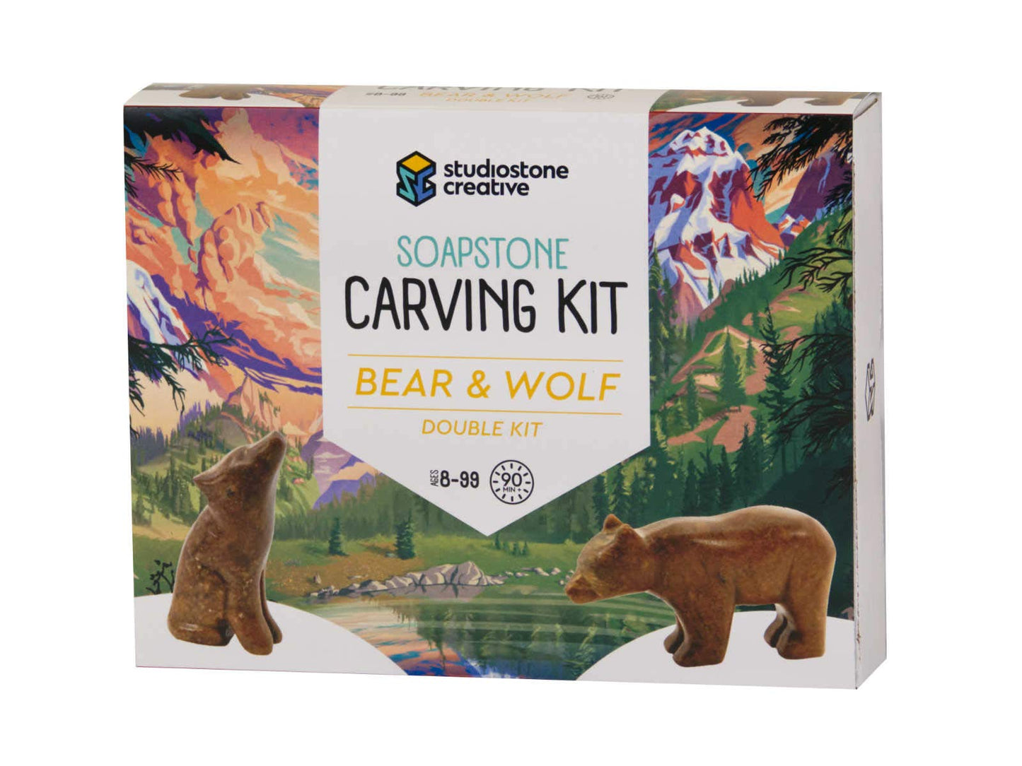 STUDIOSTONE CREATIVE DIY Carving Kit for Bear & Wolf Soapstone Sculptures – All Supplies Included