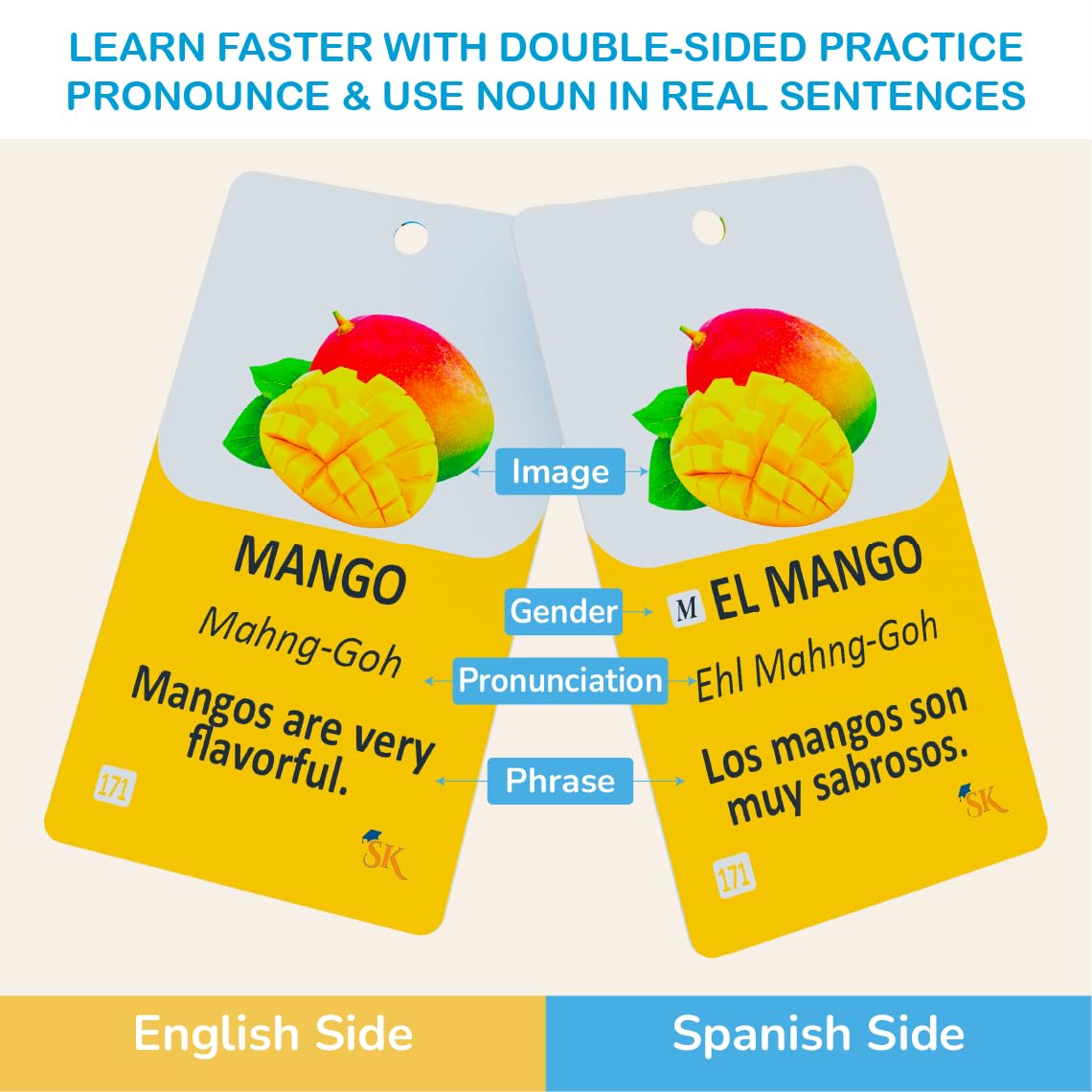 Study Key: 300 Spanish Vocabulary Flashcards — Bilingual English/Spanish for Adults & Kids