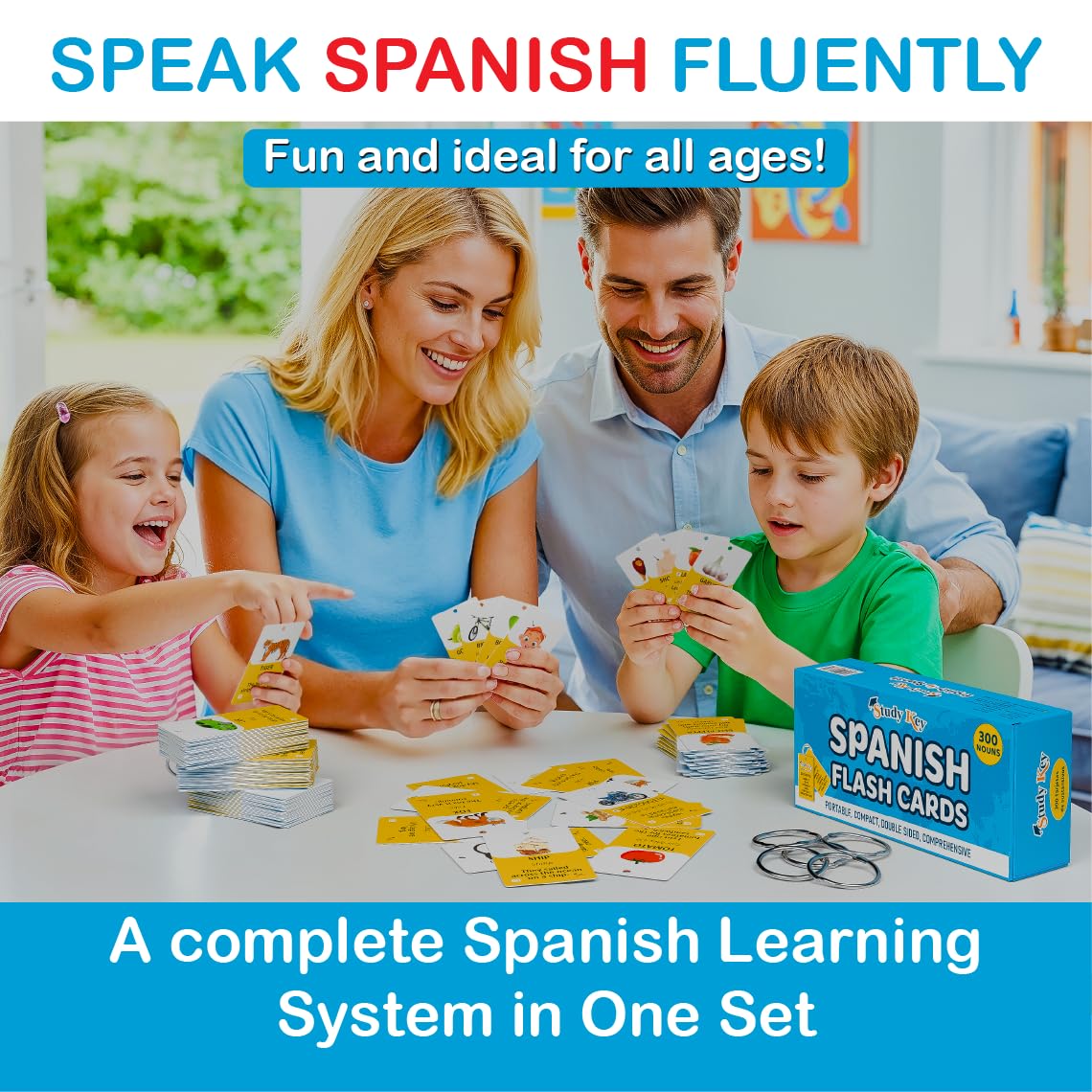 Study Key: 300 Spanish Vocabulary Flashcards — Bilingual English/Spanish for Adults & Kids