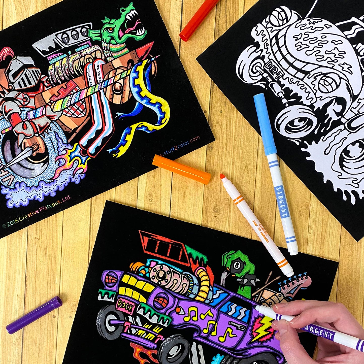 Stuff2Color Monster Cars and Trucks Fuzzy Poster Coloring 6-Pack