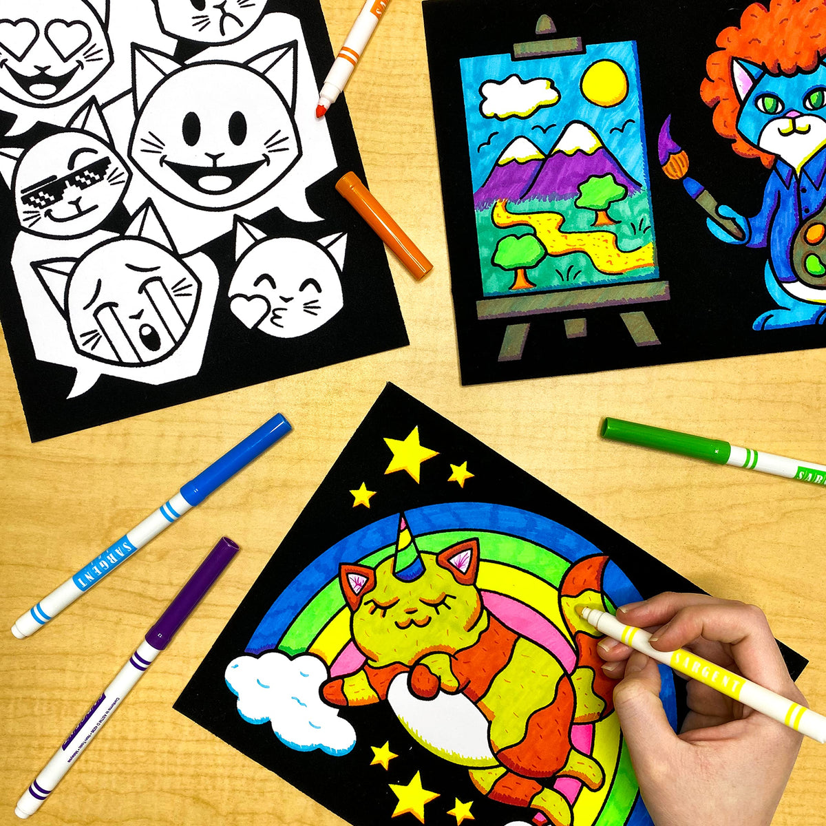 Stuff2Color 18-Poster Fuzzy Coloring Pack — Silly Kitties Edition (All Ages)
