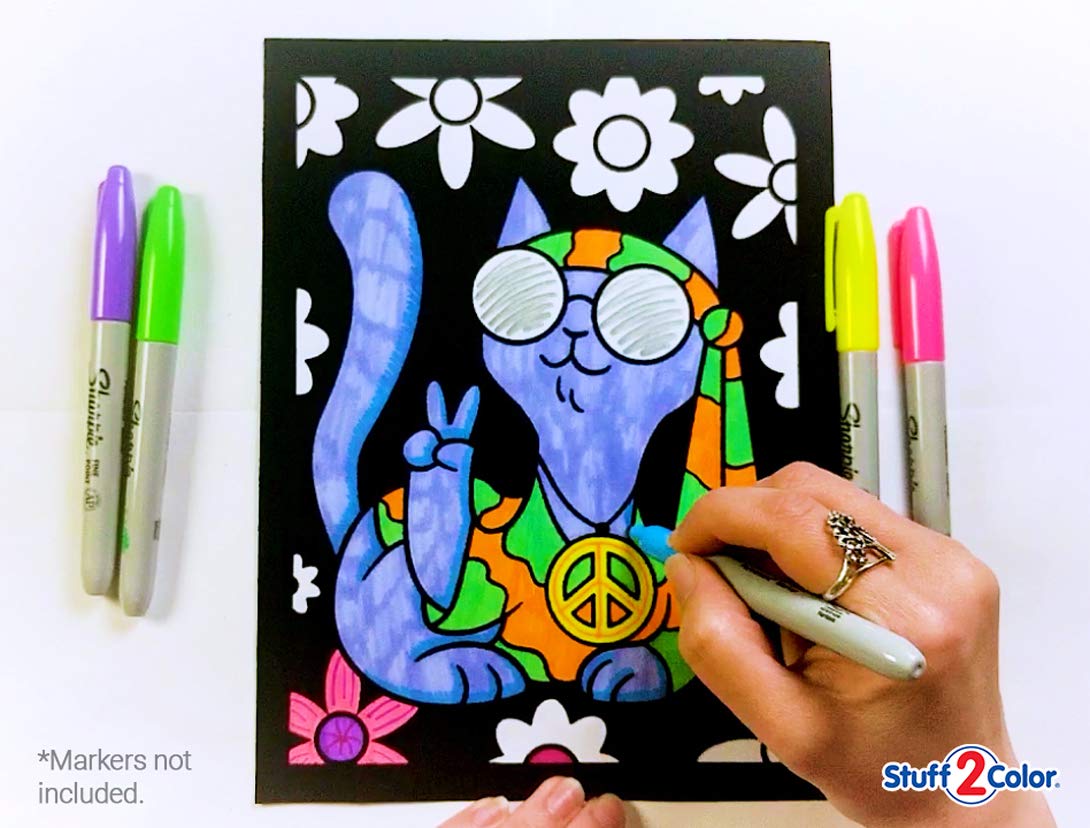 Stuff2Color 18-Poster Fuzzy Coloring Pack — Silly Kitties Edition (All Ages)