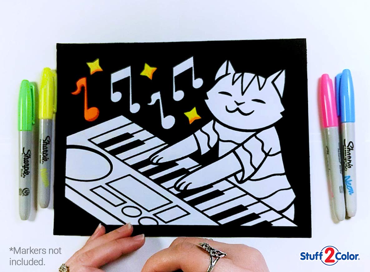 Stuff2Color 18-Poster Fuzzy Coloring Pack — Silly Kitties Edition (All Ages)