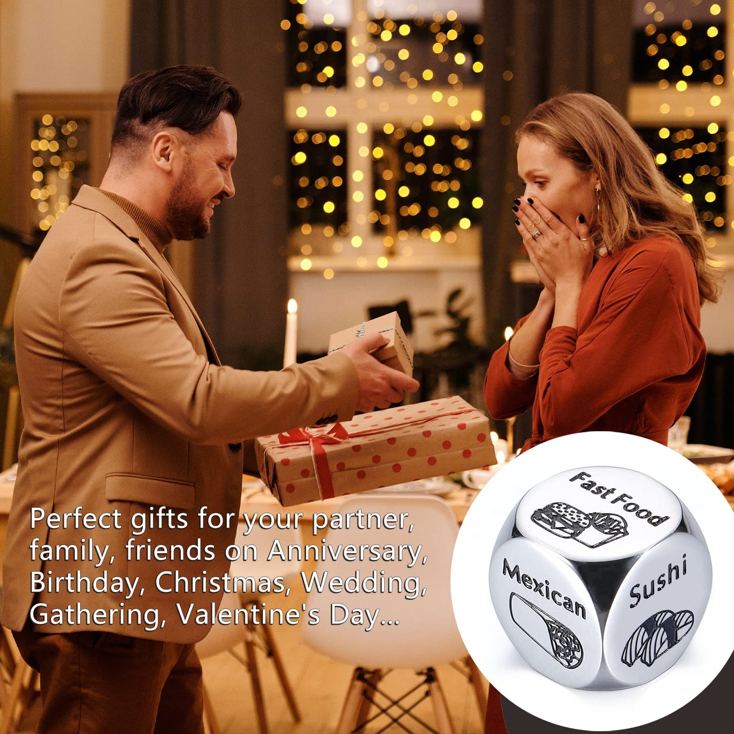 STUNFASSOO Food Choice Dice – Valentines Day Gifts for Him & Her, Date Night & 11th Anniversary Steel Gift