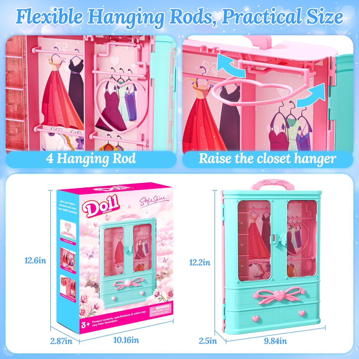 Style Shine 70 Pcs Doll Closet Playset – Clothes, Gowns, Dresses, Shoes & Accessories